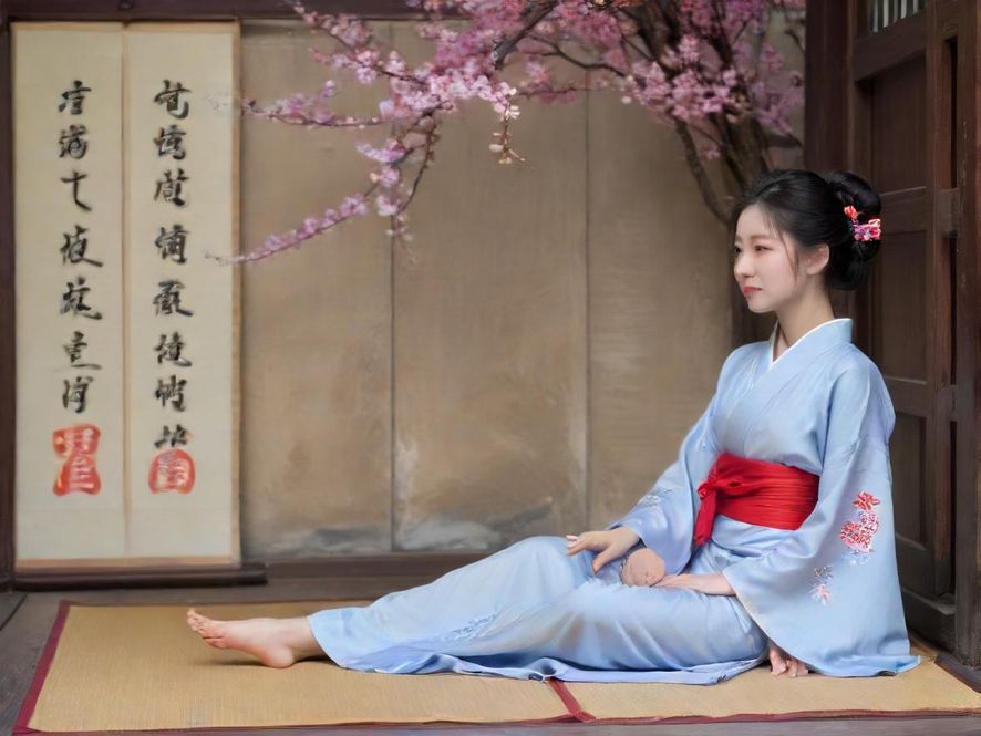 一位气质出众的女性在海边日落时分,侧面特写,背景是浪漫的海滩和落日余晖。