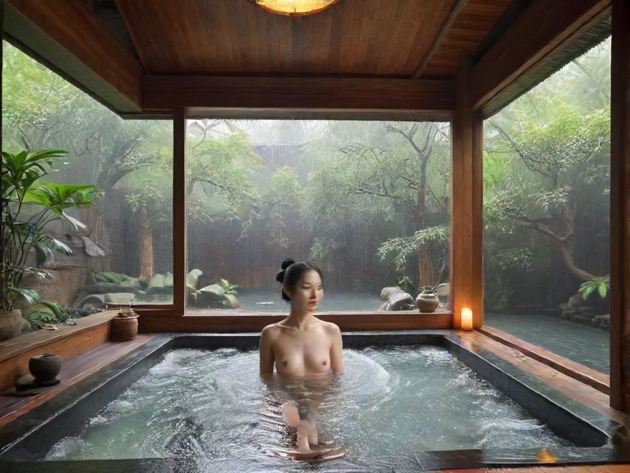 广州一家高端SPA会所的休息区,设计现代,充满热带风情,营造放松氛围。