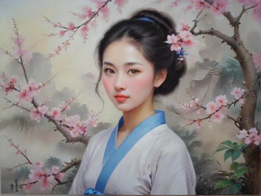 一位气质妩媚的女子,身着丝绸长裙,侧身优雅地坐在一个充满艺术气息的私密休闲空间里,光线柔和,整体呈现唯美的油画风格。